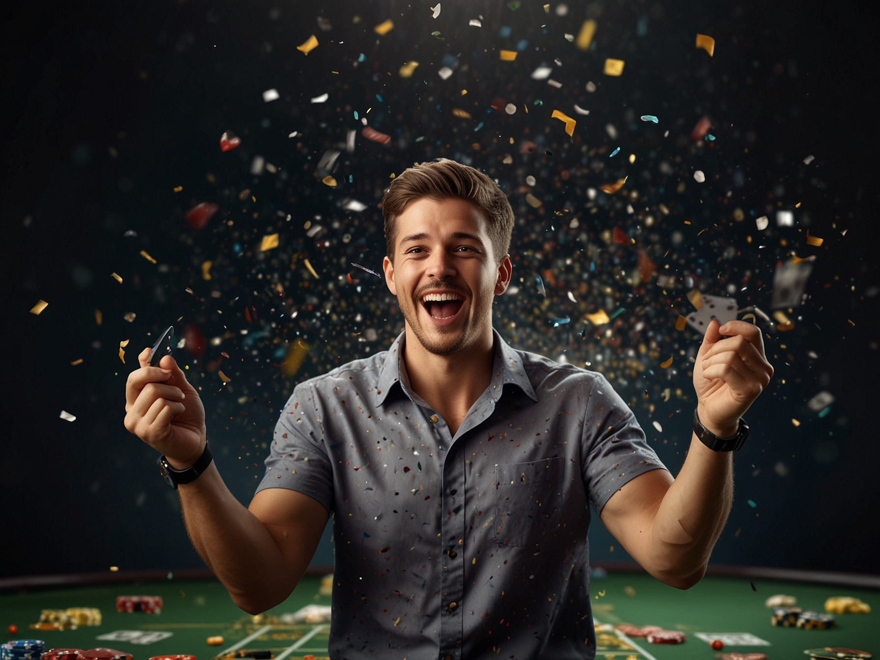 Игрок празднует выигрыш в казино